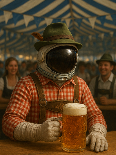 Bild von einem Astronauten in Tracht im Festzelt